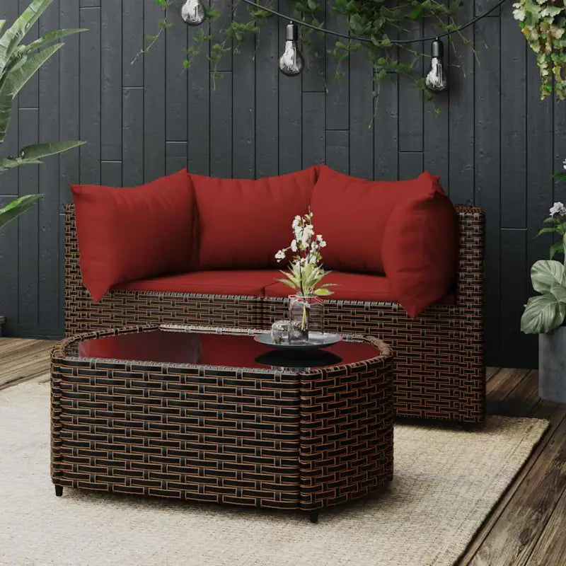 Loungebanken met poly rattan en eenvoudig schoon design - Bruin en rood / 1 / 2x hoek + Tafel - Loungebanken