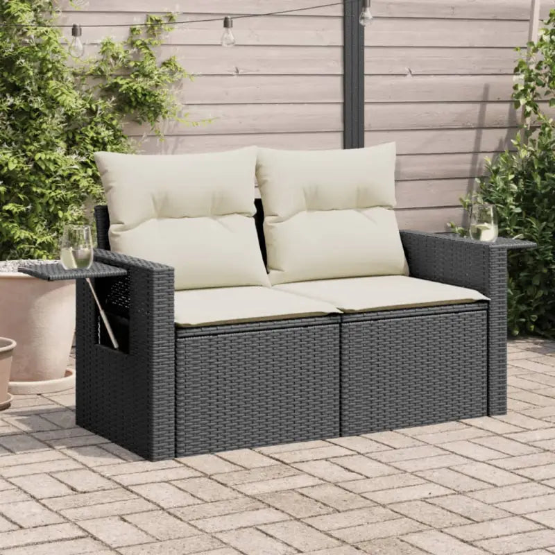 Loungebanken met poly rattan voor een comfortabele zitervaring buiten - Zwart en crème / 1 / zonder opbergruimte