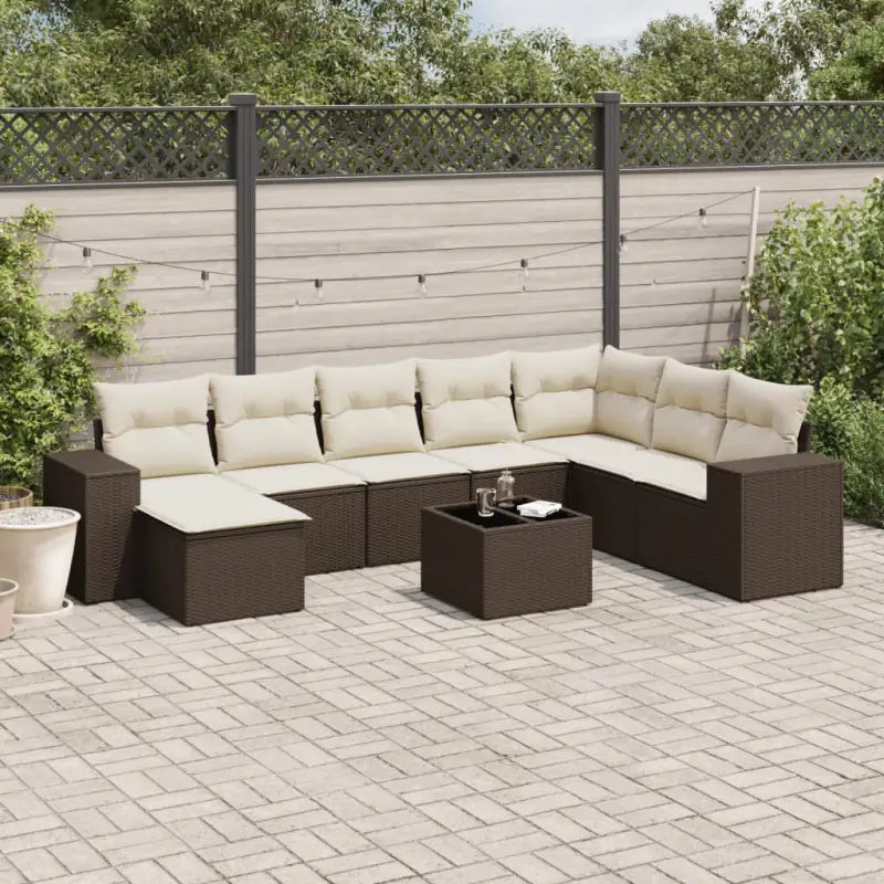 Loungebanken uit zwart materiaal en gepoedercoat staal voor je tuin - Bruin en crème / Met tafel - Tuinsets