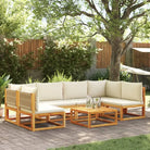Loungebanken van massief acaciahout met comfortabele zit- en rugkussens - Crème / 1 / 2x hoek + 4x midden + Tafel