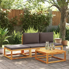 Loungebanken van massief acaciahout met comfortabele zit- en rugkussens - Grijs / 1 / 2x midden + voetensteun + Tafel