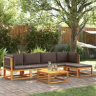 Loungebanken van massief acaciahout met comfortabele zit- en rugkussens - Grijs / 1 / 2x hoek + 2x midden + voetensteun