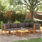 Loungebanken van massief acaciahout met comfortabele zit- en rugkussens - Grijs / 1 / 2x midden + 3x hoek + Tafel