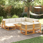 Loungebanken van massief acaciahout met comfortabele zit- en rugkussens - Crème / 1 / 5x hoek + 3x midden + voetensteun