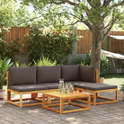 Loungebanken van massief acaciahout met comfortabele zit- en rugkussens - Grijs / 1 / hoek + 2x midden + voetensteun