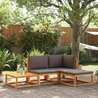 Loungebanken van massief acaciahout met comfortabele zit- en rugkussens - Grijs / 1 / hoek + midden + voetensteun