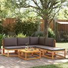 Loungebanken van massief acaciahout met comfortabele zit- en rugkussens - Grijs / 1 / hoek + 3x midden + voetensteun