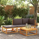 Loungebanken van massief acaciahout met comfortabele zit- en rugkussens - Grijs / 1 / hoek + midden + voetensteun