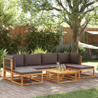 Loungebanken van massief acaciahout met comfortabele zit- en rugkussens - Grijs / 1 / 2x hoek + 2x midden + 2x