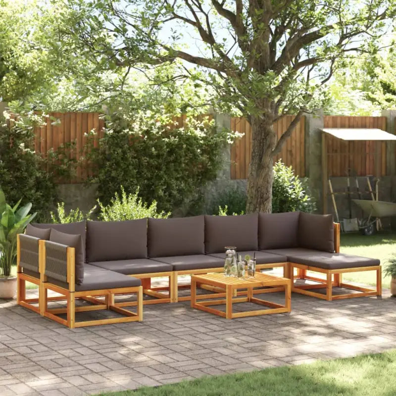 Loungebanken van massief acaciahout met comfortabele zit- en rugkussens - Grijs / 1 / 2x hoek + 4x midden + voetensteun