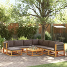 Loungebanken van massief acaciahout met comfortabele zit- en rugkussens - Grijs / 1 / 3x hoek + 4x midden + voetensteun