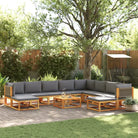 Loungebanken van massief acaciahout met comfortabele zit- en rugkussens - Grijs / 1 / 3x hoek + 5x midden + 2x