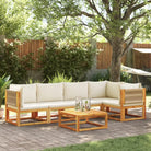Loungebanken van massief acaciahout met comfortabele zit- en rugkussens - Crème / 1 / 2x midden + 3x hoek + Tafel