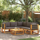 Loungebanken van massief acaciahout met comfortabele zit- en rugkussens - Grijs / 1 / 3x hoek + 2x midden + Tafel