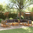 Loungebanken van massief acaciahout met comfortabele zit- en rugkussens - Grijs / 1 / 4x hoek + 4x midden + Tafel