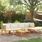 Loungebanken van massief acaciahout met comfortabele zit- en rugkussens - Crème / 1 / 2x hoek + 2x midden + voetensteun