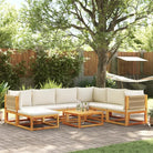 Loungebanken van massief acaciahout met comfortabele zit- en rugkussens - Crème / 1 / 3x hoek + 3x midden + voetensteun
