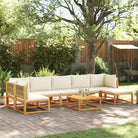 Loungebanken van massief acaciahout met comfortabele zit- en rugkussens - Crème / 1 / 2x hoek + 4x midden + voetensteun