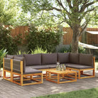 Loungebanken van massief acaciahout met comfortabele zit- en rugkussens - Grijs / 1 / 2x hoek + 4x midden + Tafel