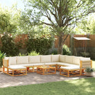 Loungebanken van massief acaciahout met comfortabele zit- en rugkussens - Crème / 1 / 3x hoek + 5x midden + 2x