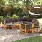 Loungebanken van massief acaciahout met comfortabele zit- en rugkussens - Grijs / 1 / 5x hoek + 3x midden + voetensteun