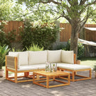 Loungebanken van massief acaciahout met comfortabele zit- en rugkussens - Crème / 1 / 2x hoek + midden + voetensteun