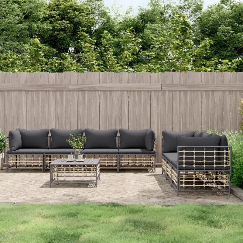 Loungebanken van poly rattan in antraciet materiaal met textileen afmetingen - 1 / Donkergrijs / 4x hoek + 3x midden