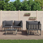 Loungebanken van poly rattan in antraciet materiaal met textileen afmetingen - 1 / Donkergrijs / 4x hoek + Tafel