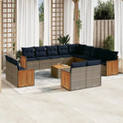 Loungebankset met grijs materiaal en waterdichte zak voor terras - Grijs en blauw / Met tafel - Tuinsets