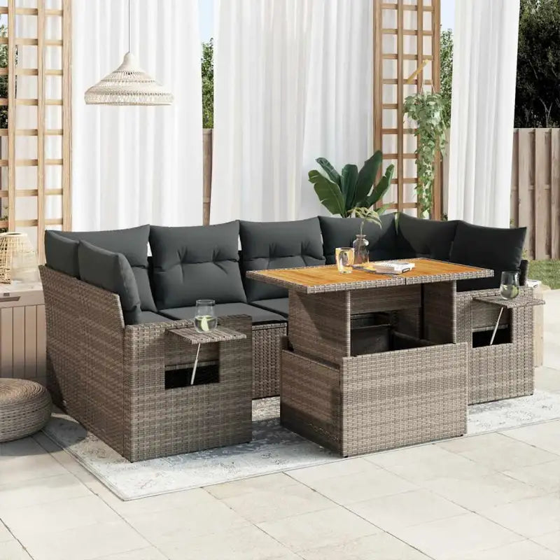 Loungeset in beige materiaal met gepoedercoat staal en Afmetingen - Grijs / met opbergruimte - Tuinsets