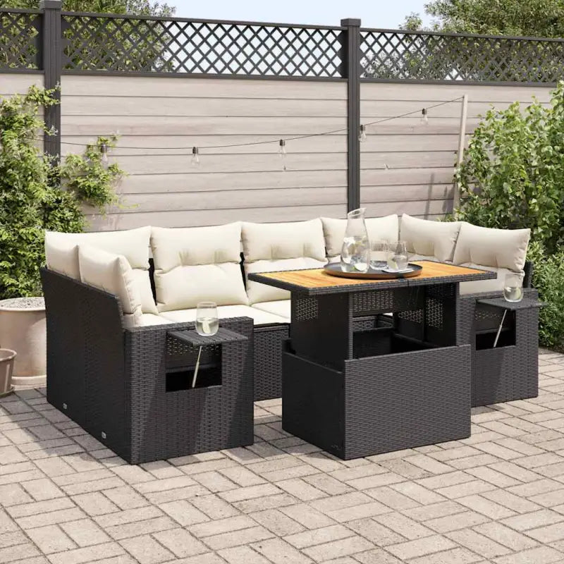 Loungeset in beige materiaal met gepoedercoat staal en Afmetingen - Zwart en crème / met opbergruimte - Tuinsets