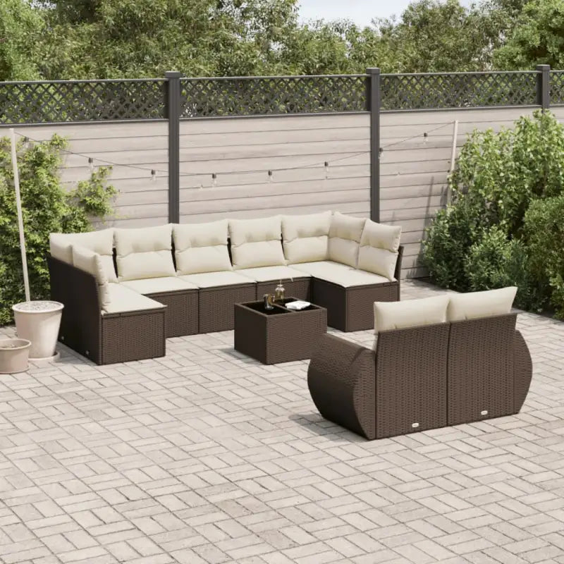 Loungeset in beige materiaal met waterdichte tas en gepoedercoat staal - Bruin en crème / Met tafel - Tuinsets