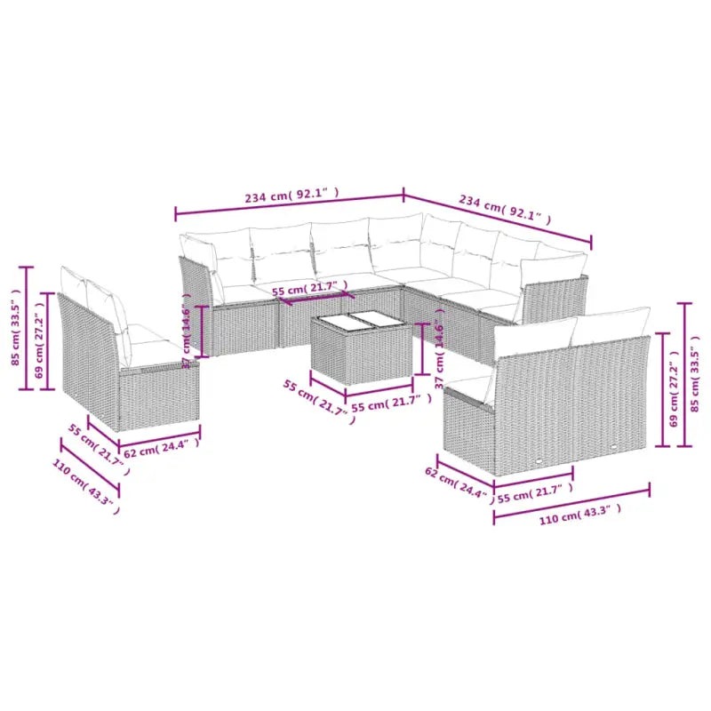 Loungeset in bruin materiaal met gepoedercoat staal en poly rattan - Tuinsets