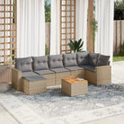 Loungeset in gemengd beige materiaal met waterdichte tas - beige mix en grijs / hoek + 3x midden + voetensteun + Tafel