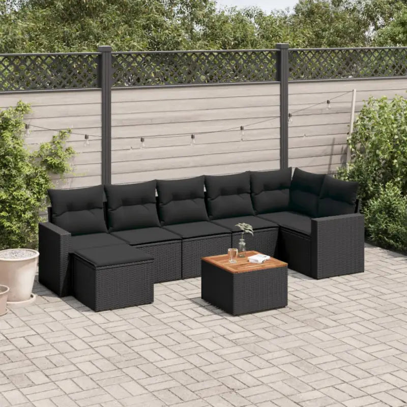Loungeset in gemengd beige materiaal met waterdichte tas - Zwart / hoek + 3x midden + voetensteun + Tafel - Tuinsets