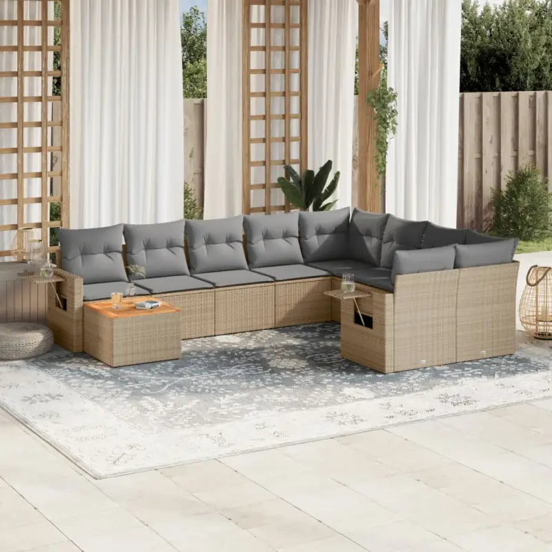 Loungeset in gemengd beige materiaal voor je tuin of terras - Beige en grijs / Tafel + 5x midden + 2x hoek - Tuinsets