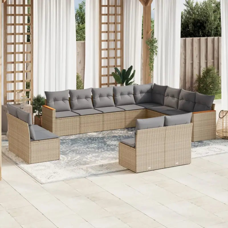 Loungeset in gemengd beige met gepoedercoat staal en afmetingen - Gemengd beige / Zonder tafel - Tuinsets