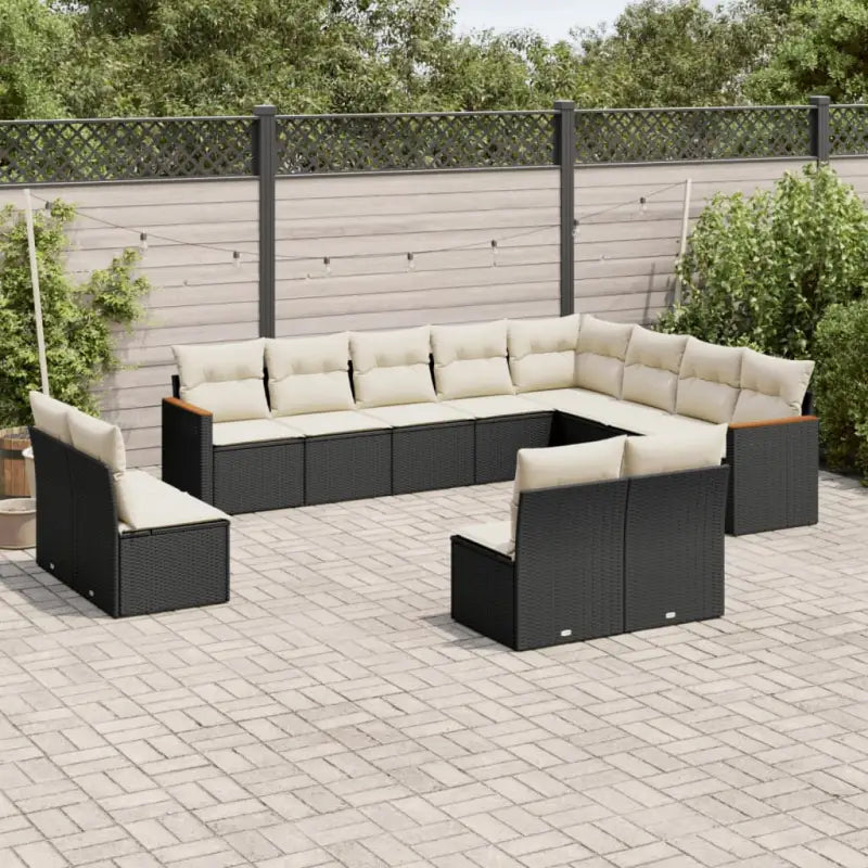 Loungeset in gemengd beige met gepoedercoat staal en afmetingen - Zwart en crème / Zonder tafel - Tuinsets