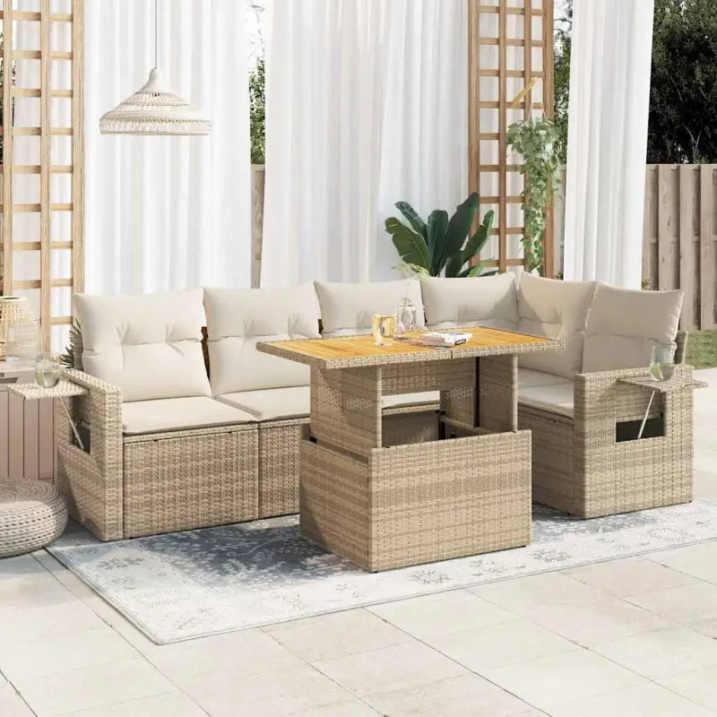 Loungeset in grijs materiaal met gepoedercoat staal afmetingen - beige en crèmekleurig / 3x hoek + Tafel + 2x midden