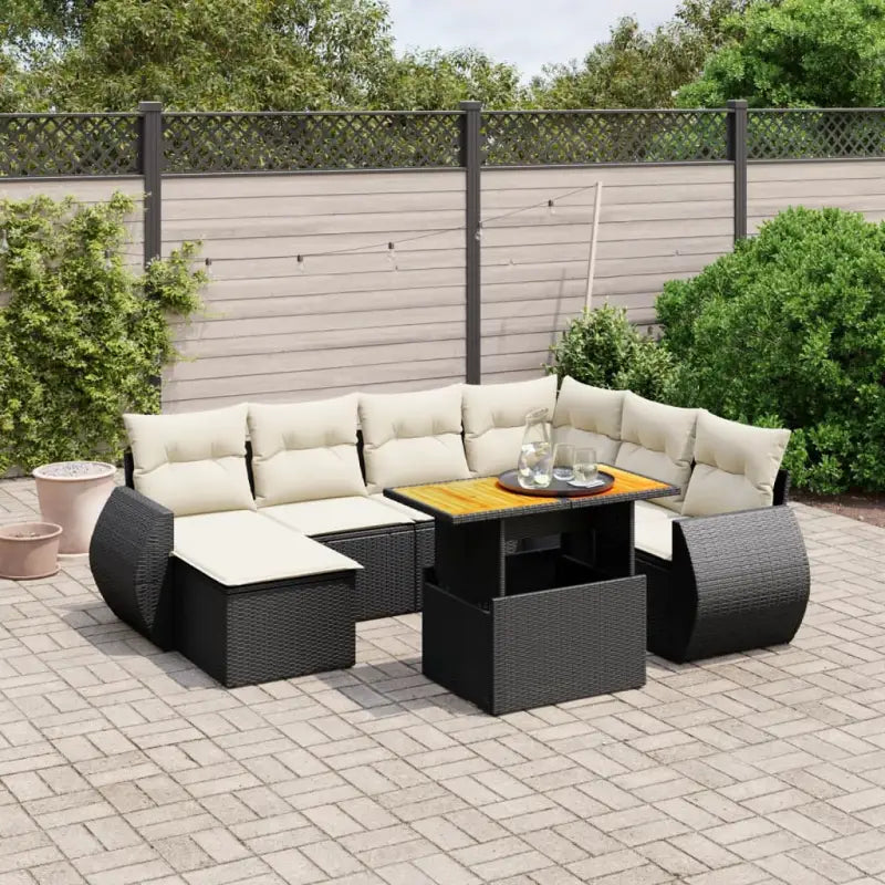 Loungeset in grijs materiaal met gepoedercoat staal afmetingen - Zwart en crème / 3x hoek + 3x midden + Tafel