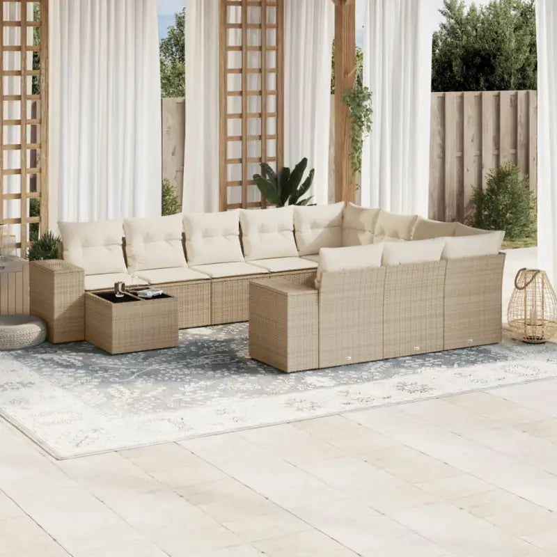 Loungeset in grijs materiaal met gepoedercoat staal en afmetingen - beige en crèmekleurig - Tuinsets