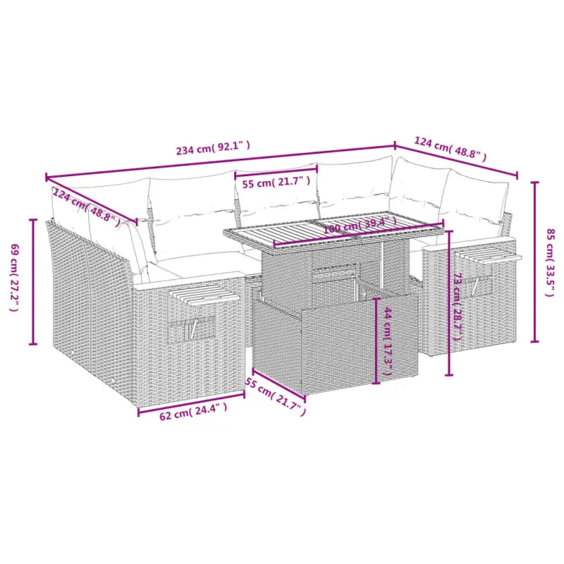 Loungeset in grijs materiaal met gepoedercoat staal en comfortabele afmetingen - Tuinsets