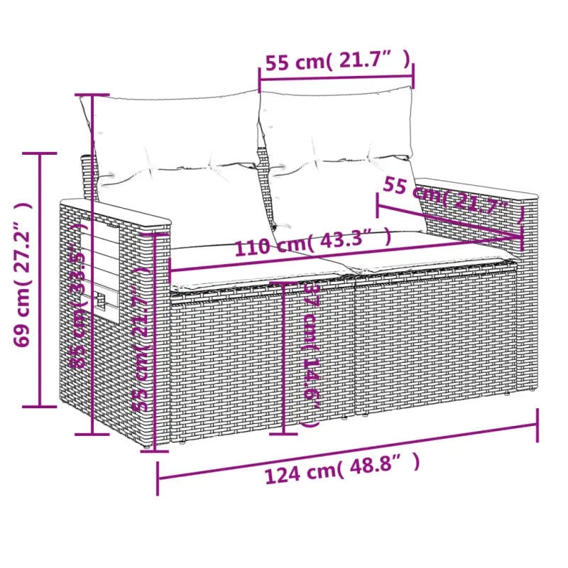 Loungeset in zwart materiaal met gepoedercoat staal en comfortabele afmetingen - Tuinsets