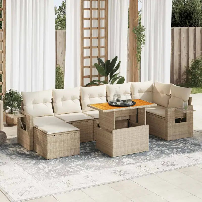 Loungeset in zwart materiaal met gepoedercoat staal en ruime afmetingen - beige en crèmekleurig / Tafel + 3x hoek + 3x