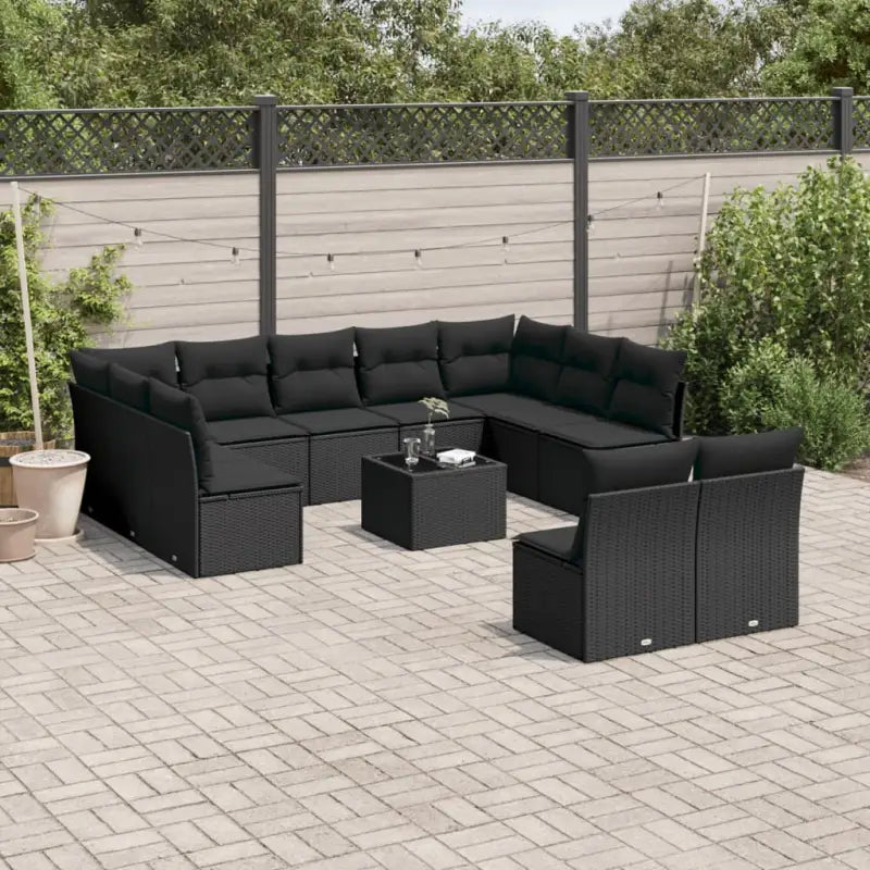 Loungeset in zwart materiaal met waterdichte tas en gepoedercoat staal - Zwart / Met tafel - Tuinsets