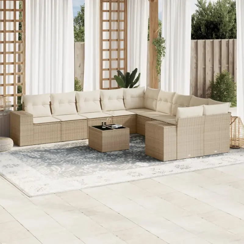 Loungeset met beige materiaal en gepoedercoat staal voor buitenplezier - beige en crèmekleurig / Zonder tafel - Tuinsets