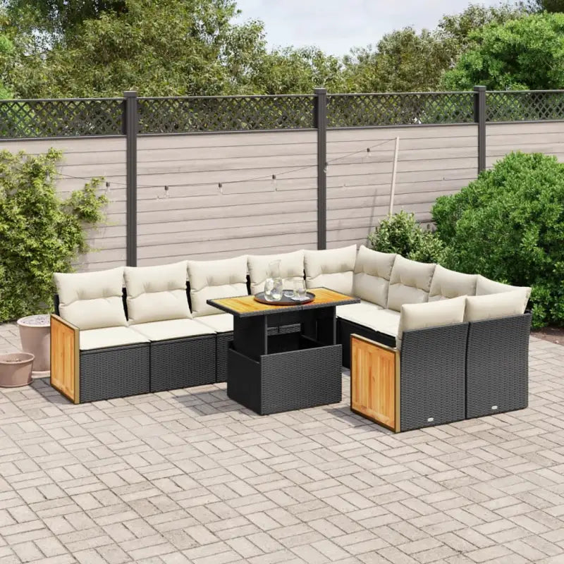 Loungeset met beige materiaal en gepoedercoat staal voor buitenplezier - Zwart en crème - Tuinsets