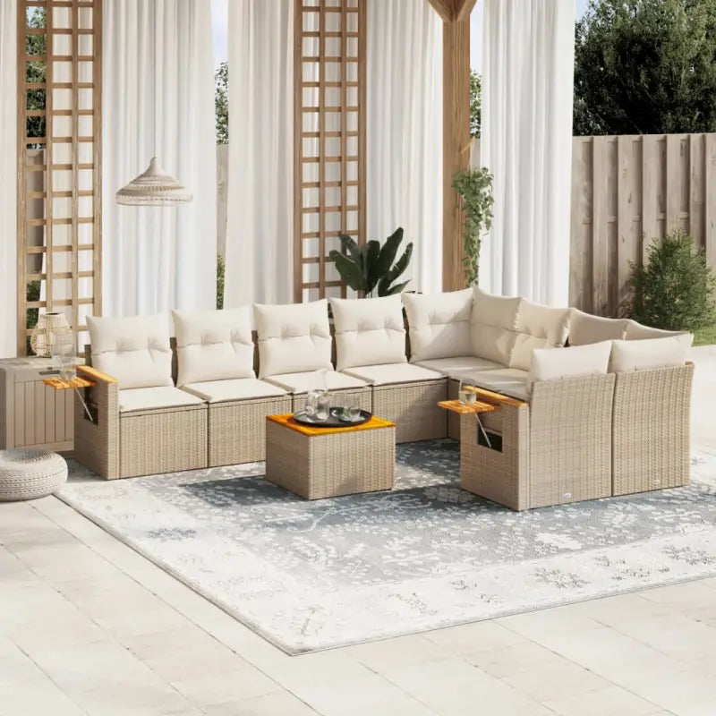 Loungeset met beige materiaal en gepoedercoat staal voor buitengebruik - beige en crèmekleurig / Met tafel - Tuinsets