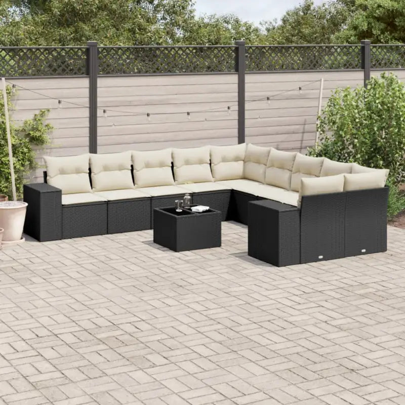 Loungeset met beige materiaal en gepoedercoat staal voor buitenplezier - Zwart en crème / Zonder tafel - Tuinsets