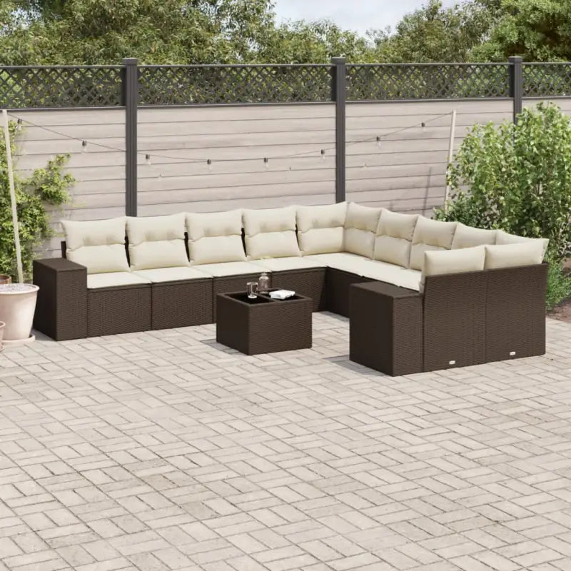 Loungeset met beige materiaal en gepoedercoat staal voor buitenplezier - Bruin en crème / Zonder tafel - Tuinsets